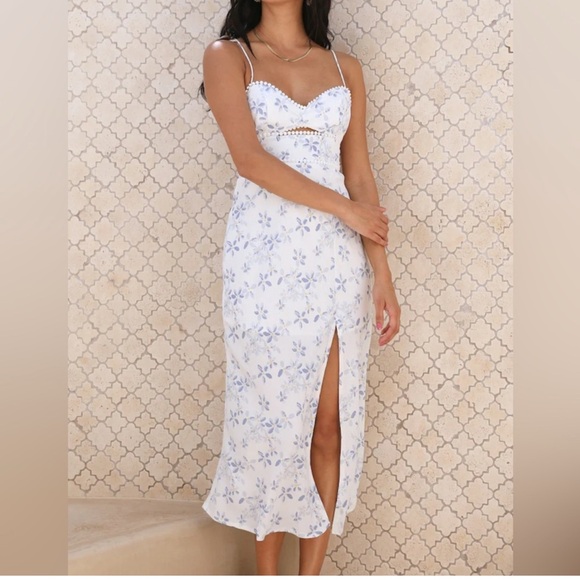 Angel Biba Dresses & Skirts - White Floral Midi Dress Size Small Side Slit Cottagecore Garden Girl Fairy